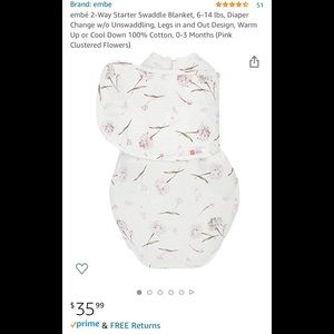 embé 2-Way Baby Swaddle, 6-14lbs, Pink Cluster Flowers